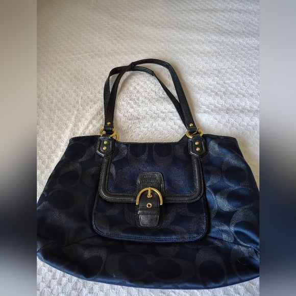 Coach Campbell Signature Metallic Tote Blue Shoulder Bag Elegant Design - Picture 1 of 12